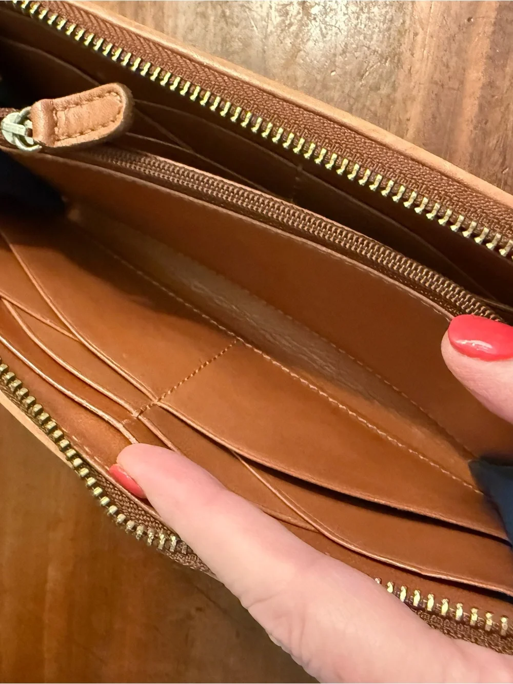 Cole Haan British Tan Hand Woven Genevieve Leather Zip Continental Wallet